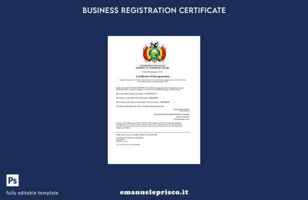 certificato di registrazione Bolivia in stile verificato modello Word e PDF