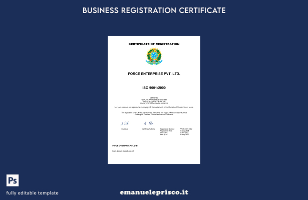 certificato di registrazione Brasile stile verificato Modello Word e PDF