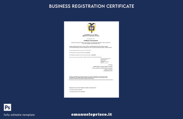 certificato di registrazione Colombia stile verificato Modello Word e PDF