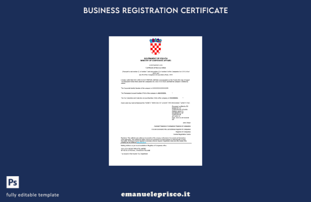 certificato di registrazione Croazia stile verificato Modello Word e PDF
