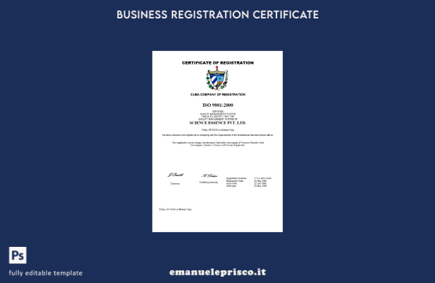 certificato di registrazione Cuba in stile verificato modello Word e PDF