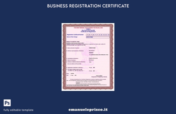 certificato di registrazione India Bengala occidentale stile verificato Modello