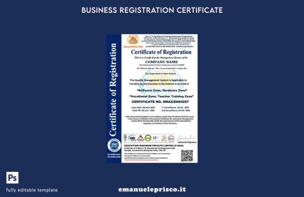 certificato di registrazione India in stile verificato Modello Word e PDF, model