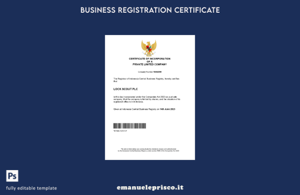 certificato di registrazione Indonesia stile verificato Modello Word e PDF