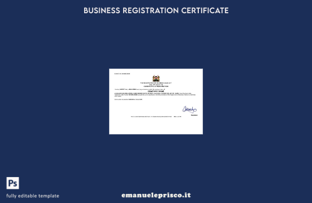 certificato di registrazione Kenya stile verificato modello Word e PDF