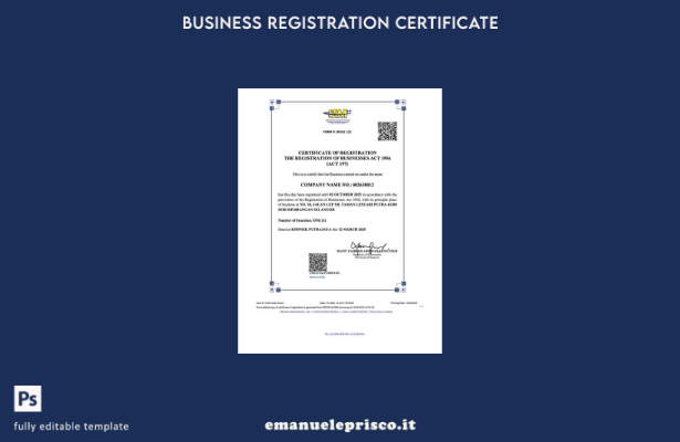 certificato di registrazione Malesia stile verificato Modello Word e PDF