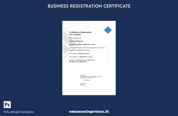certificato di registrazione australiano stile verificato Modello Word e PDF