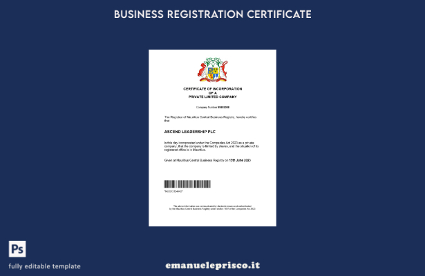 certificato di registrazione aziendale Mauritius in stile verificato Modello Wor