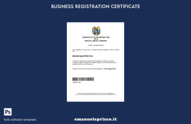certificato di registrazione aziendale Venezuela in stile verificato modello Wor