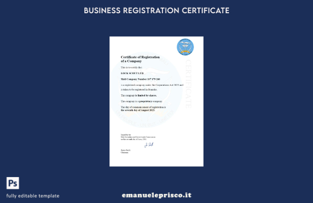 certificato di registrazione aziendale del Mali in stile verificato modello Word