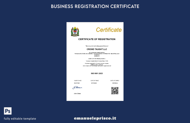 certificato di registrazione aziendale della Tanzania in stile verificato modell
