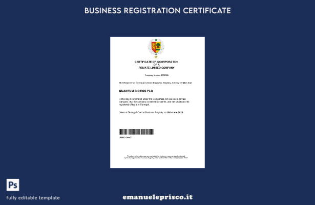 certificato di registrazione aziendale in Senegal in stile verificato modello Wo