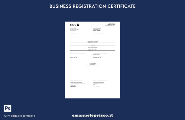 certificato di registrazione aziendale in stile verificato Canada Ontario Modell
