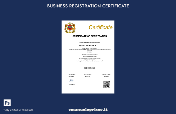 certificato di registrazione aziendale in stile verificato Marocco Modello Word