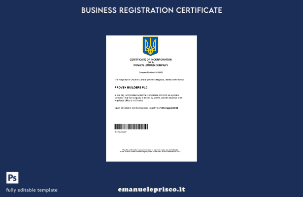 certificato di registrazione aziendale in stile verificato Ucraina Modello Word
