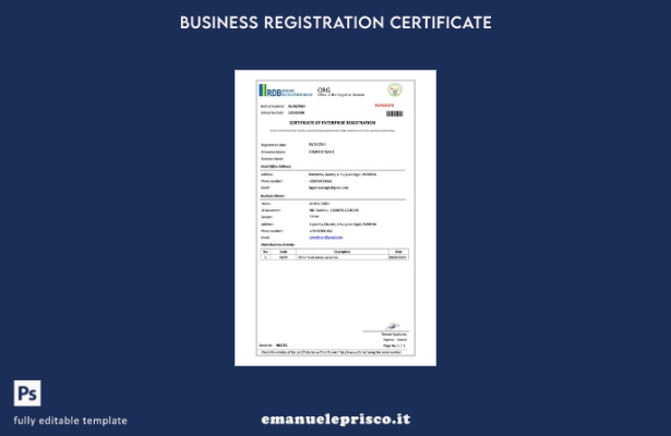 certificato di registrazione aziendale in stile verificato del Ruanda Modello Wo