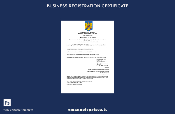 certificato di registrazione aziendale in stile verificato in Romania Modello Wo