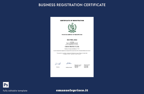 certificato di registrazione aziendale pakistano in stile verificato modello Wor