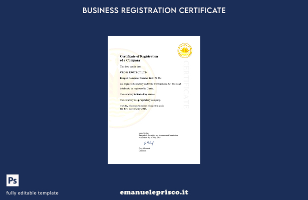 certificato di registrazione del Bangladesh in stile verificato modello Word e P