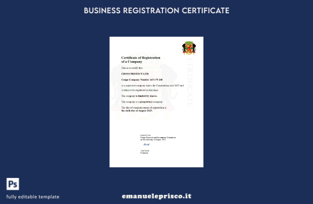 certificato di registrazione del Congo in stile verificato modello Word e PDF