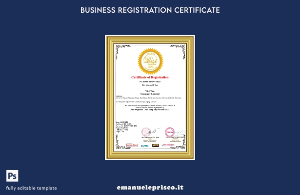 certificato di registrazione del Vietnam in stile verificato modello Word e PDF