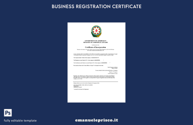 certificato di registrazione dell'Azerbaigian in stile verificato modello Word e