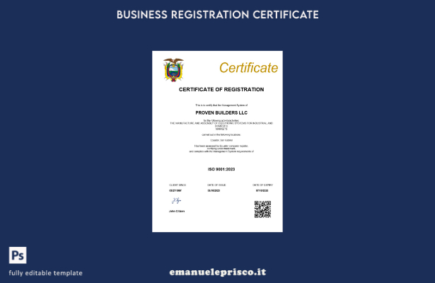 certificato di registrazione dell'Ecuador in stile verificato modello Word e PDF