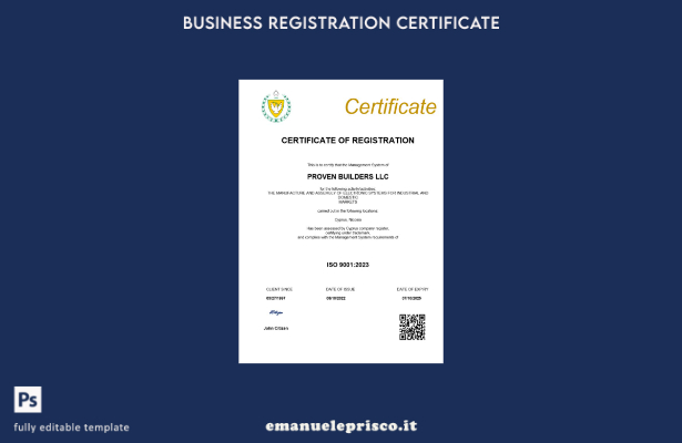 certificato di registrazione di Cipro in stile verificato Modello Word e PDF