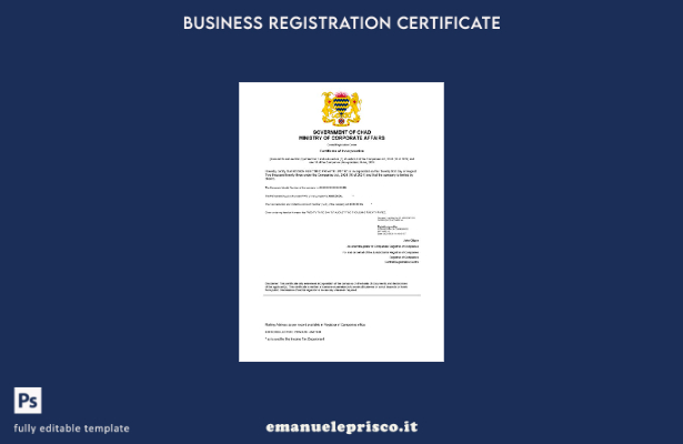 certificato di registrazione in stile Ciad verificato Modello Word e PDF