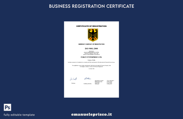 certificato di registrazione tedesco stile verificato Modello Word e PDF modello