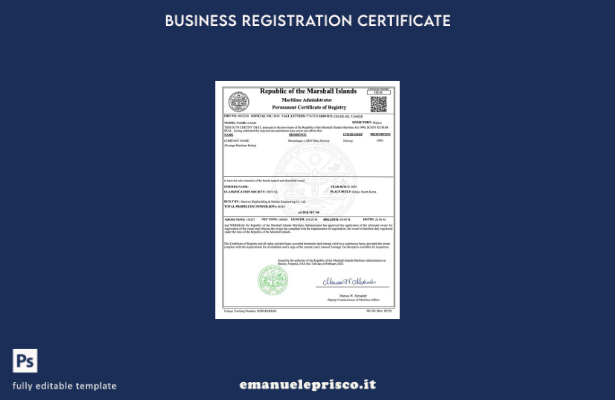 certificato di registro permanente delle Isole Marshall in stile verificato Mode