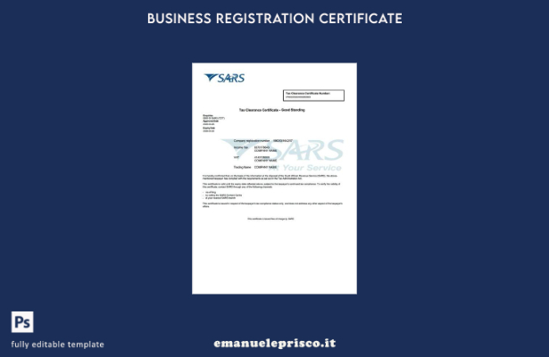certificato di sdoganamento fiscale del Sudafrica in stile verificato modello Wo