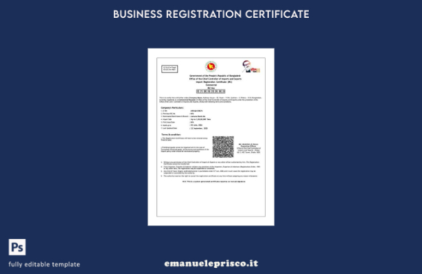 modello Word e PDF del certificato di registrazione dell'importazione del Bangla