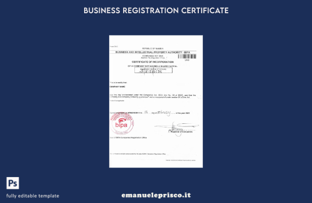 modello di certificato della società Namibia in stile verificato
