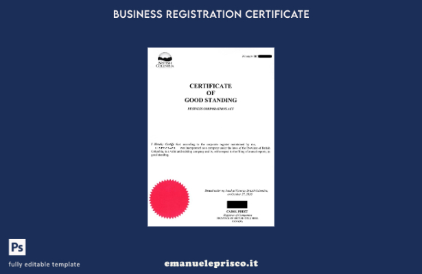 modello di certificato di buona reputazione Canada British Columbia stile verifi