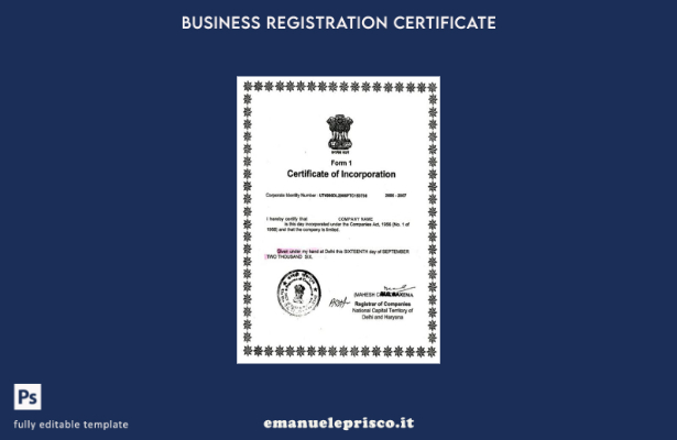 modello di certificato di costituzione India in stile verificato