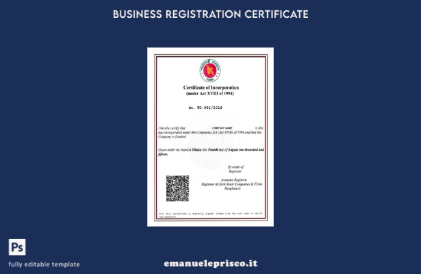 modello di certificato di costituzione in Bangladesh in stile verificato