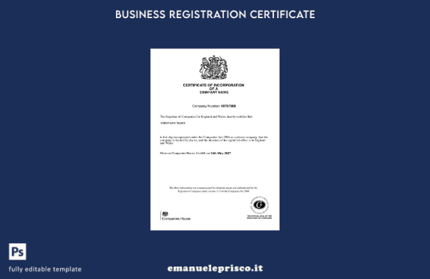 modello di certificato di incorporazione in stile verificato del Regno Unito