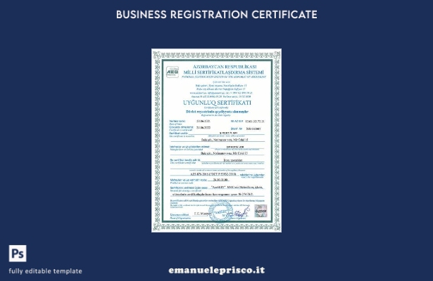 modello di certificato di incorporazione in stile verificato dell'Azerbaigian