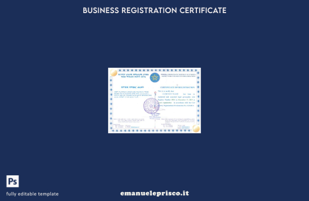 modello di certificato di registrazione Etiopia in stile verificato