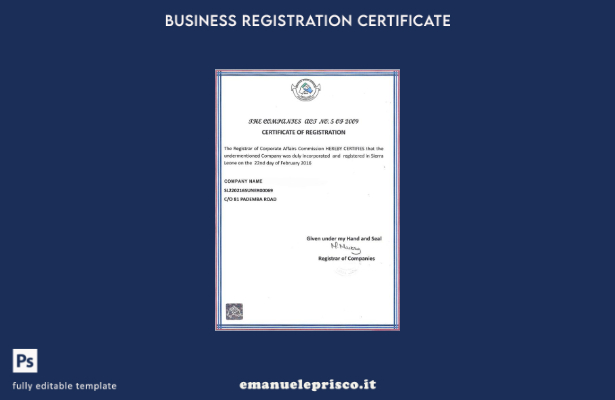 modello di certificato di registrazione Sierra Lione stile verificato