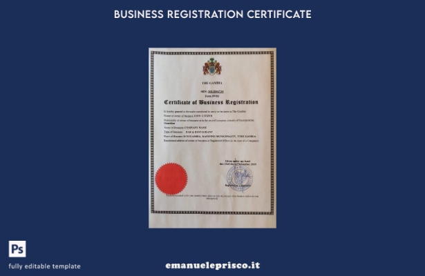 modello di certificato di registrazione aziendale Gambia in stile verificato