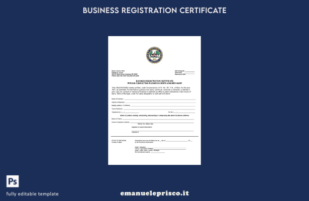 modello di certificato di registrazione aziendale in stile verificato USA Michig