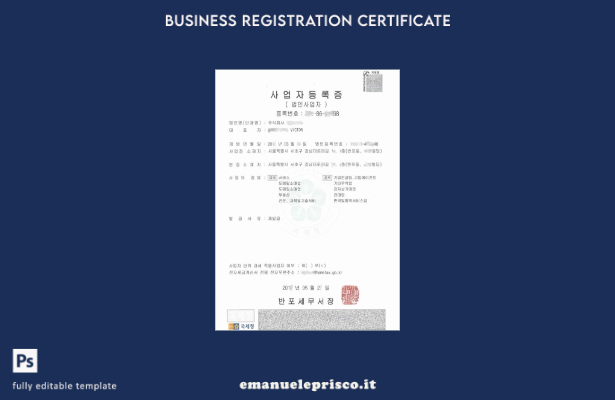 modello di certificato di registrazione coreano in stile verificato