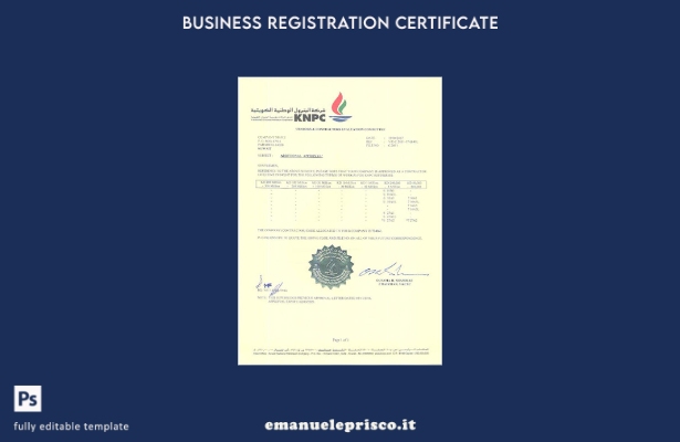 modello di certificato di registrazione del Kuwait in stile verificato