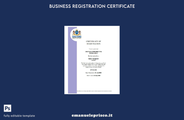 modello di certificato di registrazione del Sud Africa in stile verificato