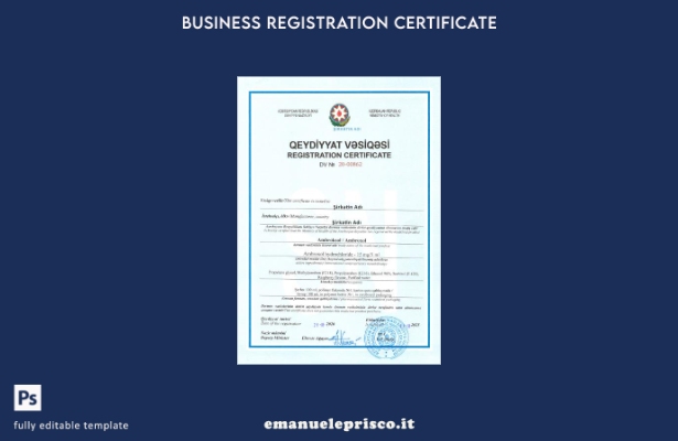 modello di certificato di registrazione dell'Azerbaigian in stile verificato 1