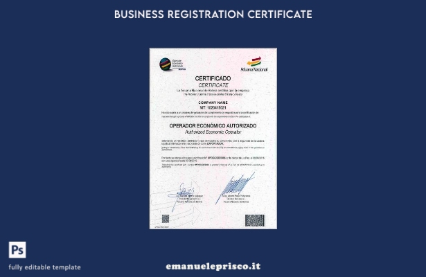 modello di certificato di registrazione della Bolivia in stile verificato