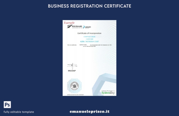 modello di certificato di registrazione della Nuova Zelanda in stile verificato