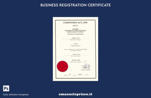 modello di certificato di registrazione maltese in stile verificato